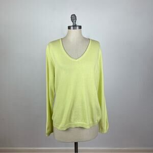 Pure Collection Yellow Green Cashmere V Neck Sweater